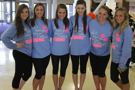Varsity cheerleaders sporting their shirts at lunch, Sept. 13. 