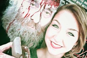 #selfiesunday; I took a picture with a "dead" old man at The Darkness, a haunted house, last weekend. He proposed to me hence the beautiful, bloody ring.