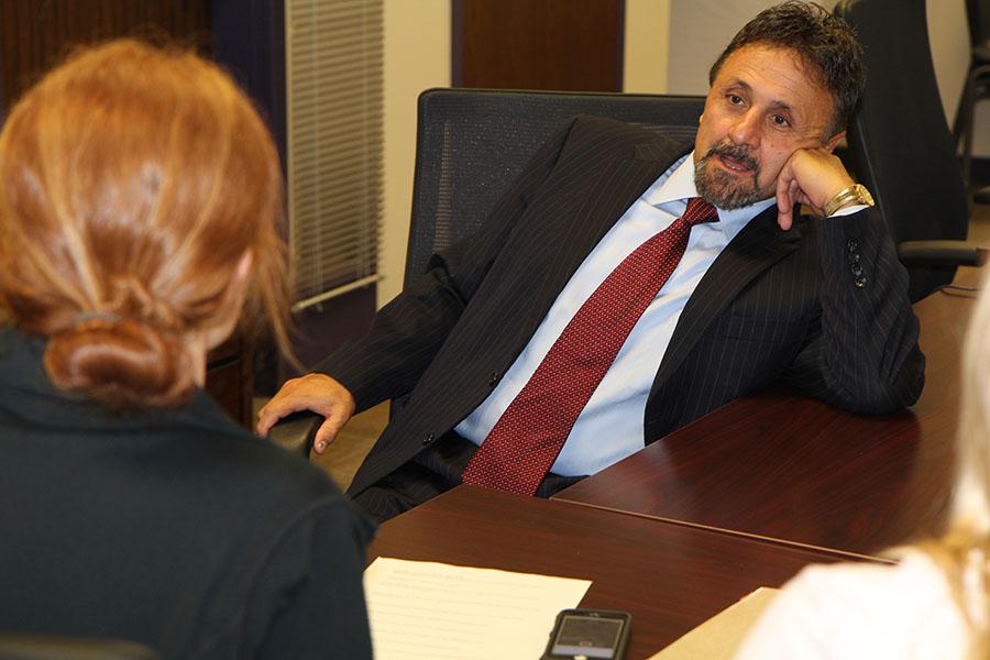 Mr. Frank DeAngelis speaks in an interview with Hub reporters, Tiffany Skaggs and Lauren Rocca, Sept. 15.