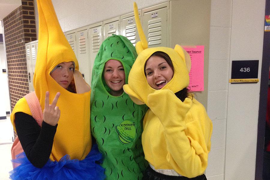 Zoe McCarthy (11), Shannon McLaughlin (11), and I all show our school spirit for Halloween Tuesday. 