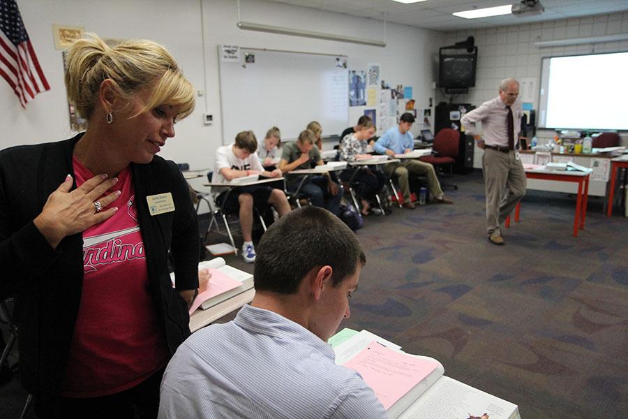 Mrs. Jennifer Strauser, associate principal, observes Mr. Harry Witts Senior Literature class, Oct. 15.