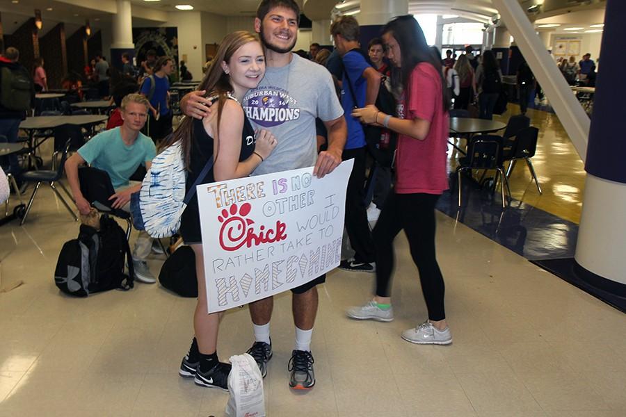 Write “There is no other chick (in the  Chick-Fil-A font) I would rather take to Homecoming” and accompany the poster with a meal from Chick-Fil-A like
Nick Weaver did with Beth Butler (11), Sept. 15.