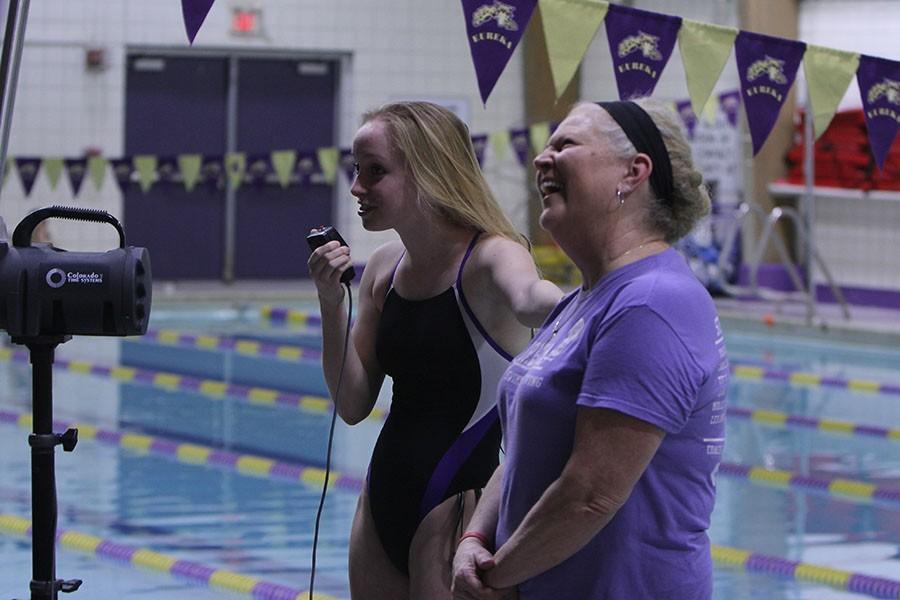 Emma Vandewater gives a speech thanking Coach Wasson for all she has done for her, Feb. 2