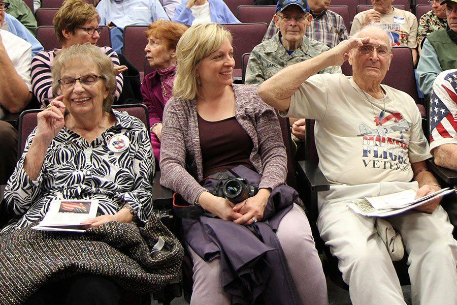 Before the presentation started, the veterans and their family members sat and waited in the theater. Mrs. Paula Watersam, Mrs. Claudia Trende and Mr. John Waltersam, the grandparents and mother of Anika Van Lieshout, Veterans Day Celebration organizer, are guests of the celebration every year.