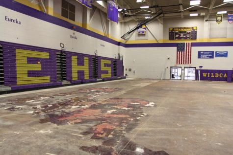Gym As wood flooring has been removed due to water damage from the recent flooding, May 11.