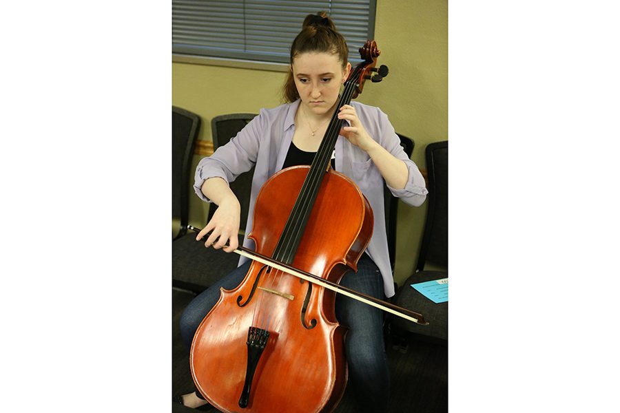 Second time auditioning, Paige Hollinsworth, cello, plays A major scale, a C minor scale, 3 excerpts from Beethoven’s 5th symphony, and Brahms excerpt for the orchestra All-State audition at Mizzou, Dec. 2. “I was nervous going into it, but I knew that I had put in a lot of practice time beforehand, so I felt ready. Once I got there, the nerves mostly went away, and I ended up playing my best, which is all I could have hoped for,” Hollinsworth said. “Part of getting over the nerves was just telling myself that I would do great as long as I remembered what I practiced. Most of it though was having my parents, my friends, and Mrs. [Mary]White supporting me. Knowing that those people would be proud of me no matter the outcome helped me to feel more comfortable.” 