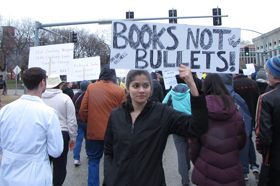 Deepa Buhvanagiri, organizer, marches at the St. Louis March for Our Lives, March  24. 