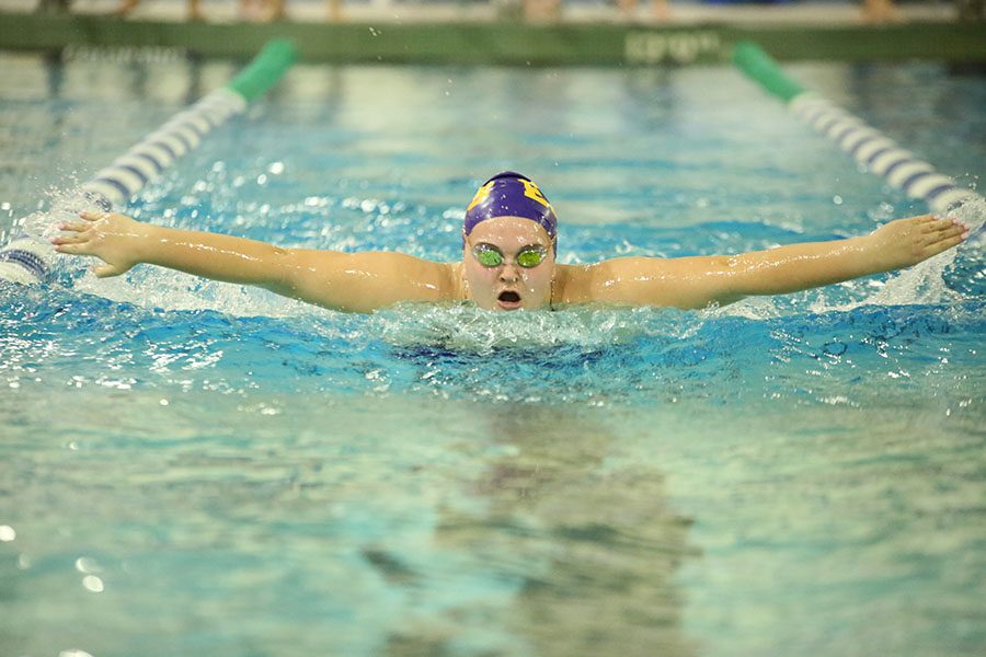 Arms+spread+wide%2C+Claire+Dunn+swam+the+100m+fly+during+the+girls+swim+and+dive+meet+at+Marquette%2C+Jan.+7.+%E2%80%9CI%E2%80%99ve+been+swimming+for+six+years.+I+did+competitive+swim+and+now+I+do+high+school.+It%E2%80%99s+really+fun%2C%E2%80%9D+Dunn+said.+%E2%80%9CI+really+love+hanging+out+with+my+friends+and+the+social+end.+I+meet+new+friends+and+people+I+wasn%E2%80%99t+close+with+in+the+past%2C+I%E2%80%99ve+gotten+a+lot+closer+with.+It%E2%80%99s+just+fun+to+get+together+as+a+team.+I+like+all+of+the+fun+we+have+together.+Whether+it%E2%80%99s+in+the+pool+or+out+of+the+pool%2C+we+just+have+fun+and+make+things+fun%2C+even+if+it%E2%80%99s+serious.+It+was+my+first+time+swimming+the+100m+fly+this+year+and+it+was+good.%E2%80%9D+The+Wildcats+lost.+
