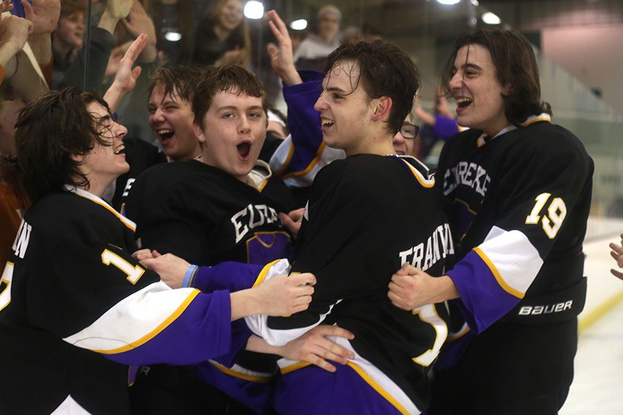 Founders cup won, Patrick Markovitz, forward, celebrates with the varsity hockey team after the game against Fort Zumwalt West at Queeny Park, Feb. 22. This is the first time Eureka hockey has ever won any championship. “It was magical to win,” Markovitz said. “We have been to many competitions, but we typically lose because those are difficult. We knew we could win and then we just ran with that. Our season wasn’t great. We eventually just lost all our shame and threw everything into winning.” The Wildcats won, 6 to 1. 
