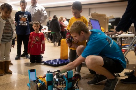 The Bosons demonstrate their robot at Eureka Elementary Stem Night, Nov. 19.
