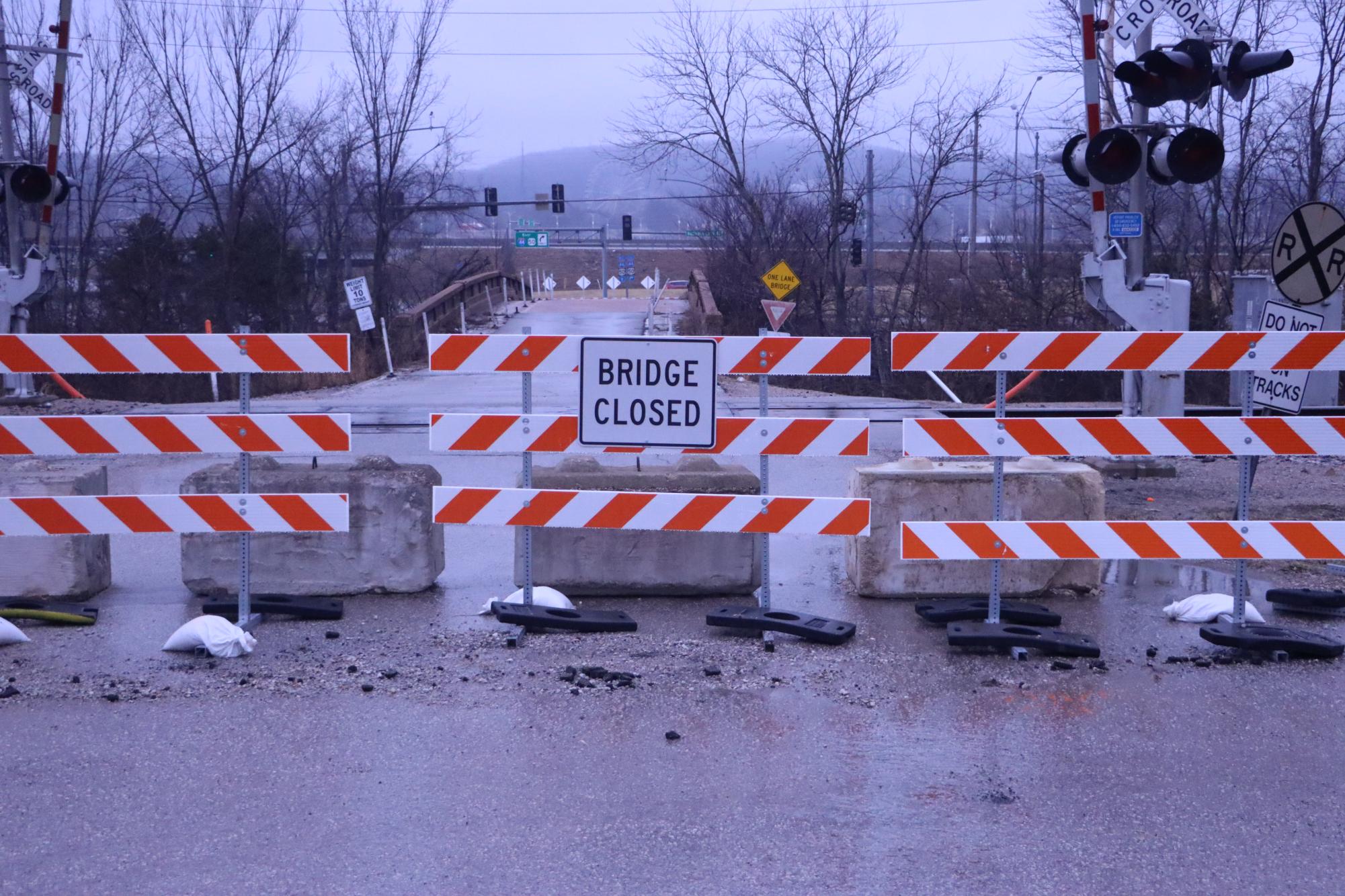 Road closed signs at the Allenton bridge