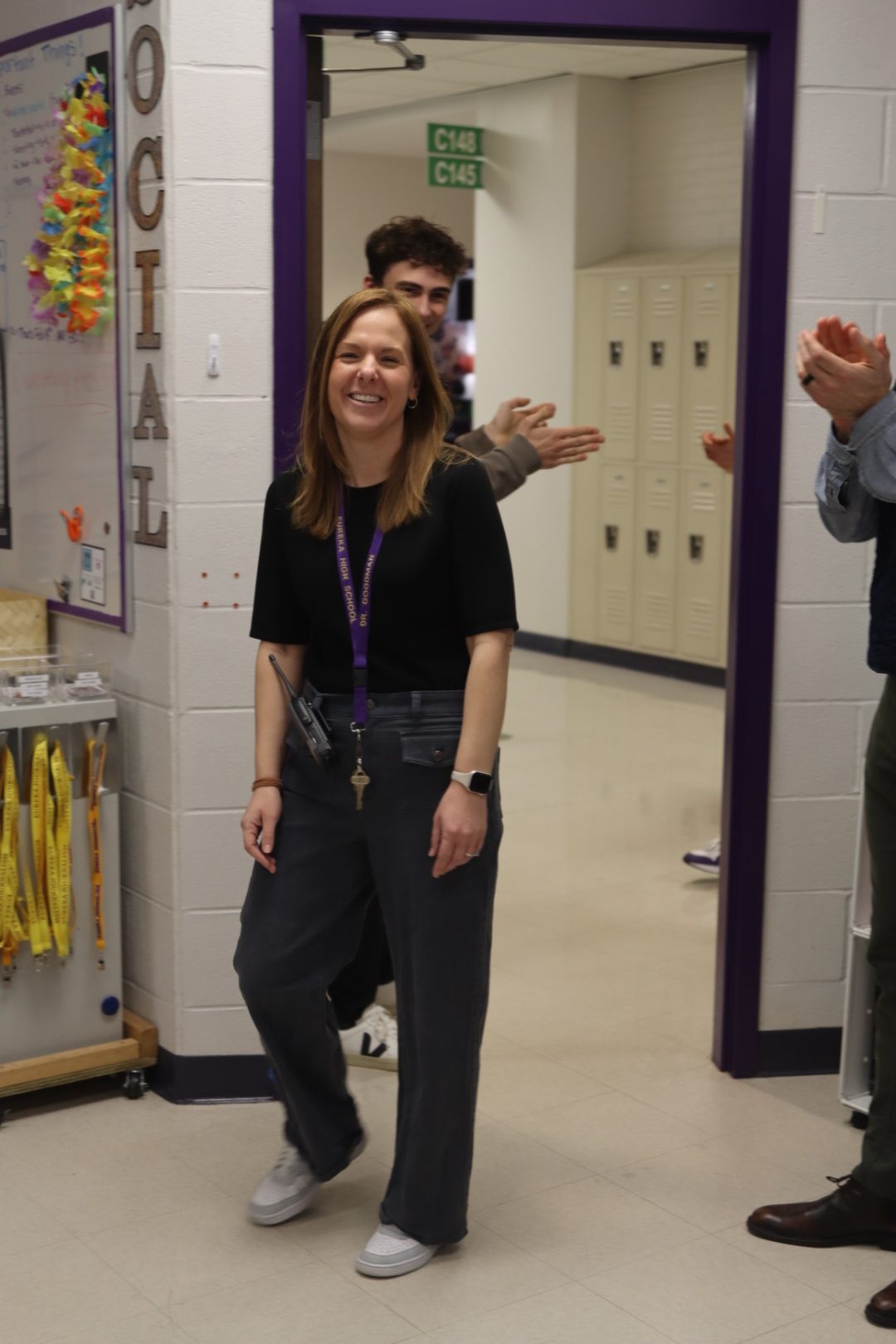 Dr. Sarah Goodman walks into the Journalism classroom thinking she is there to give a student an award, and is surprised by students and staff.